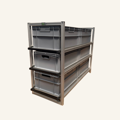 Module coulissant triple 1265 × 505 mm pour camping-car avec bacs Euronorm