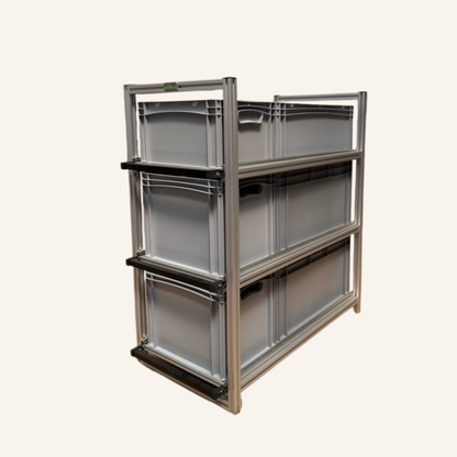 Module coulissant triple 965 × 505 mm pour camping-car avec bacs Euronorm