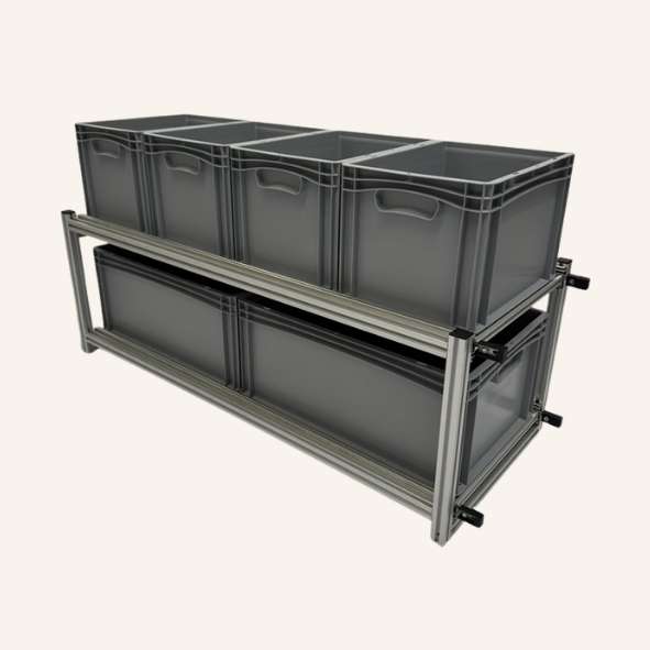 Dubbele schuifmodule met 4 Euronorm bakken 40 x 30 en 2 Euronorm bakken 60 x 40