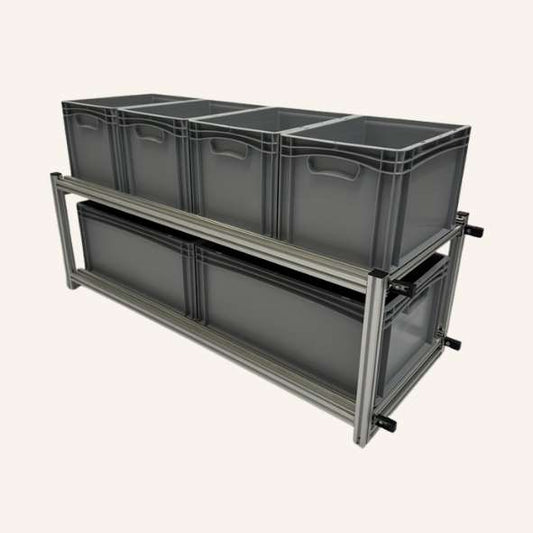 Dubbele schuifmodule met 4 Euronorm bakken 40 x 30 en 2 Euronorm bakken 60 x 40