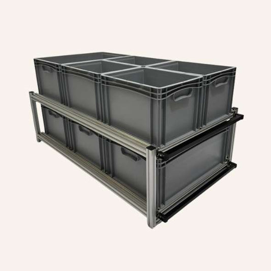 Dubbele schuifmodule met 4 Euronorm bakken 40 x 30 en 4 Euronorm bakken 60 x 40