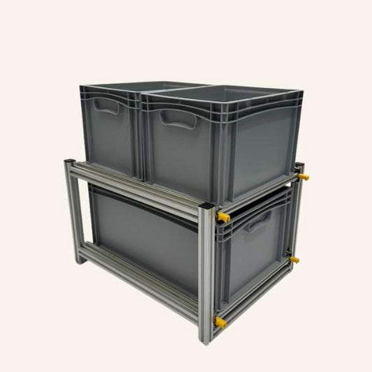 Dubbele schuifmodule met 2 Euronorm bakken 40 x 30 en 1 Euronorm bakken 60 x 40