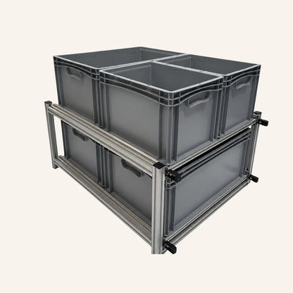 Module double avec 3 bacs Euronorm 60 × 40 et 2 bacs Euronorm 40 × 30