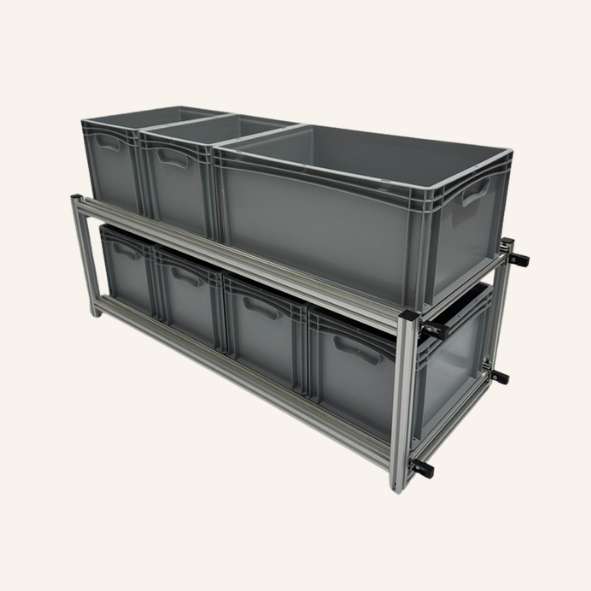 Dubbele schuifmodule met 6 Euronorm bakken 40 x 30 en 1 Euronorm bakken 60 x 40