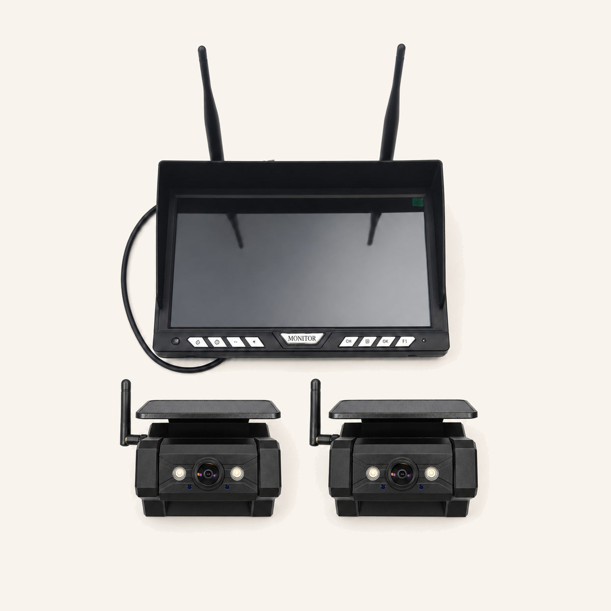 Kampfinity camerasysteem met 10,1-inch monitor en 2 zwarte magnetische zonnecamera’s