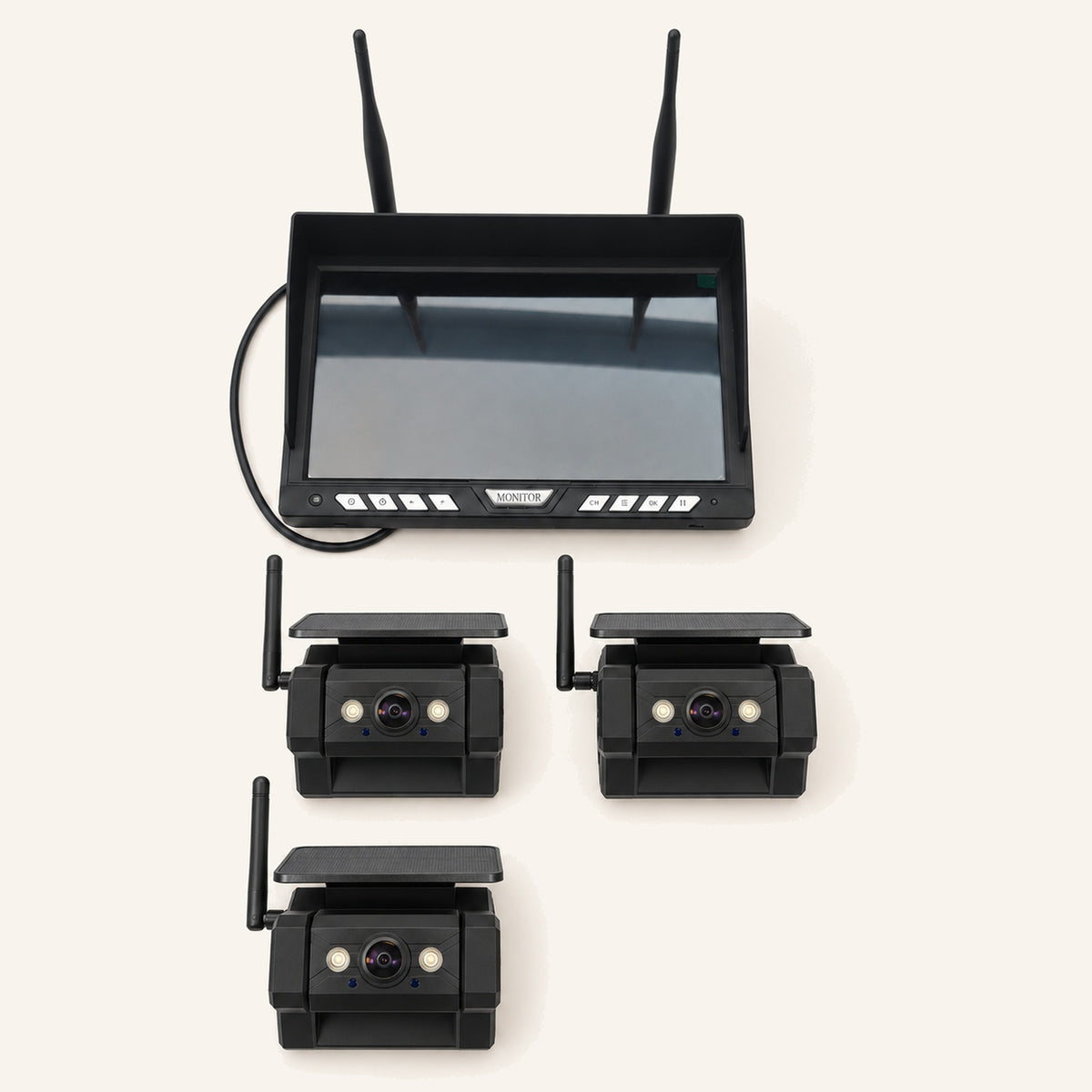 Kampfinity camerasysteem met 10,1-inch monitor en 3 zwarte magnetische zonnecamera’s
