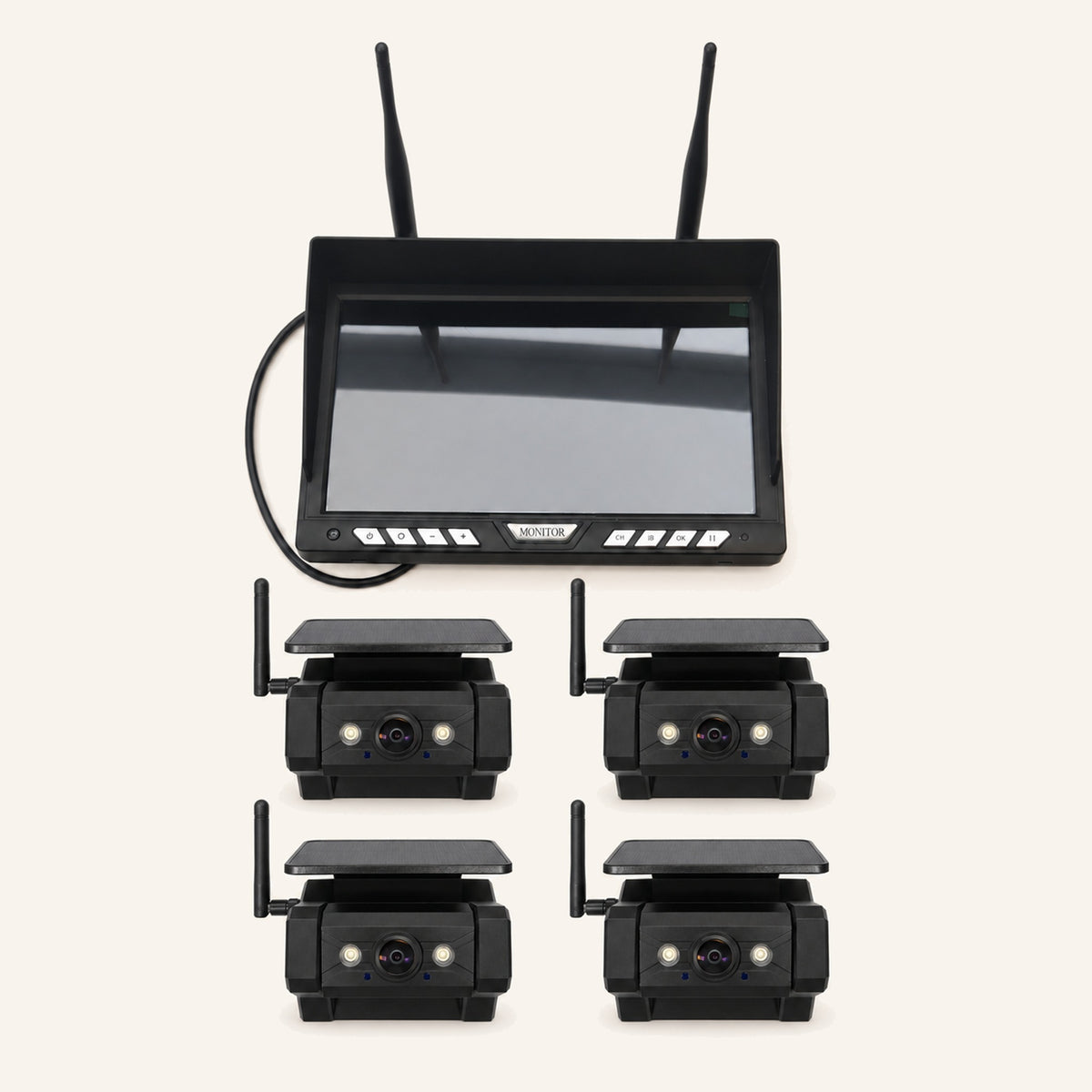 Kampfinity camerasysteem met 10,1-inch monitor en 4 zwarte magnetische zonnecamera’s