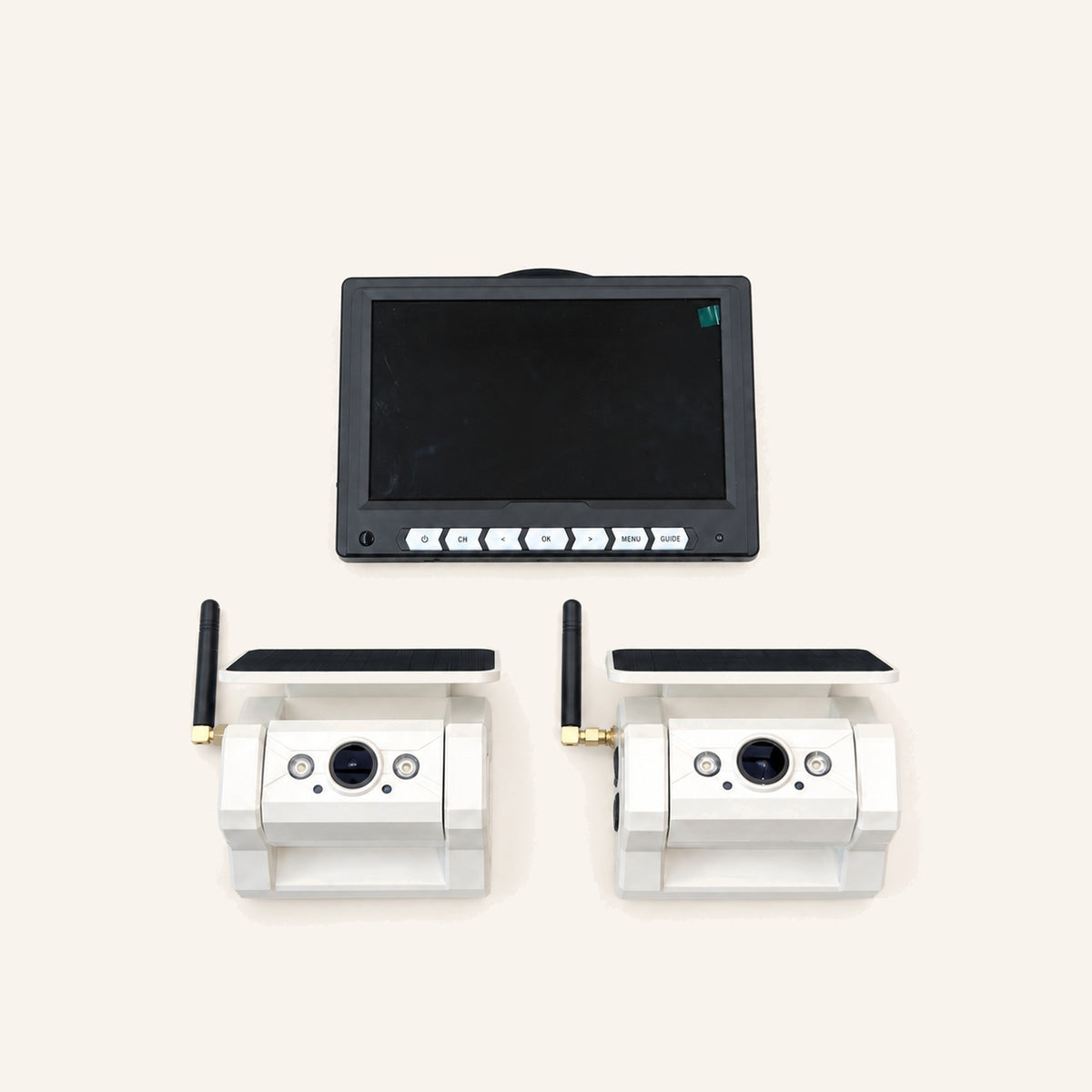 Kampfinity camerasysteem met 7-inch monitor en 2 witte magnetische zonnecamera’s