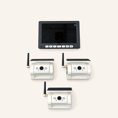Kampfinity camerasysteem met 7-inch monitor en 3 witte magnetische zonnecamera’s