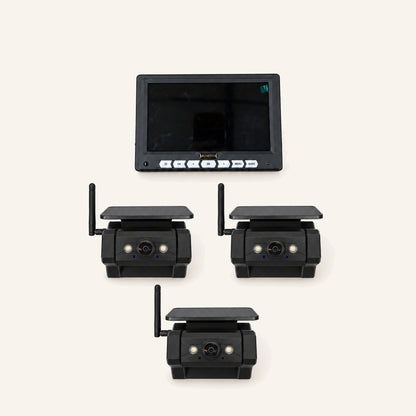 Kampfinity camerasysteem met 7-inch monitor en 3 zwarte magnetische zonnecamera’s