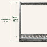 Stoelenschuif mobilhome: beugel 60 cm en totale hoogte 65 cm.