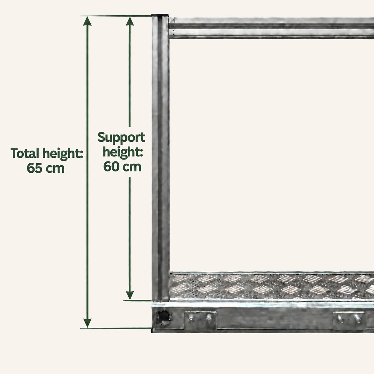 Stoelenschuif mobilhome: beugel 60 cm en totale hoogte 65 cm.